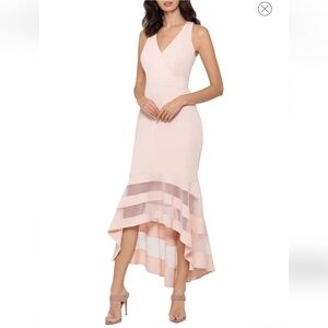 High Low Midi Flounce Blush Pink Ruffled Hem Dress | Xscape Brand